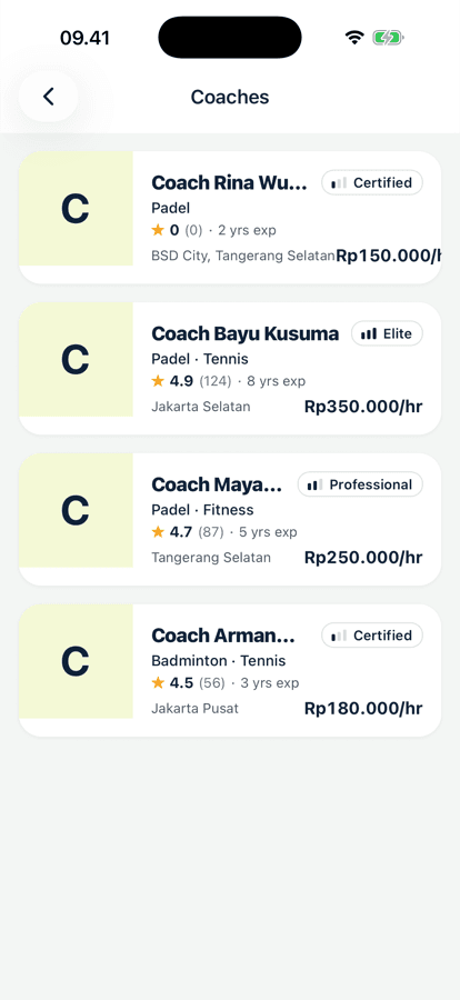 PadelClub coach list