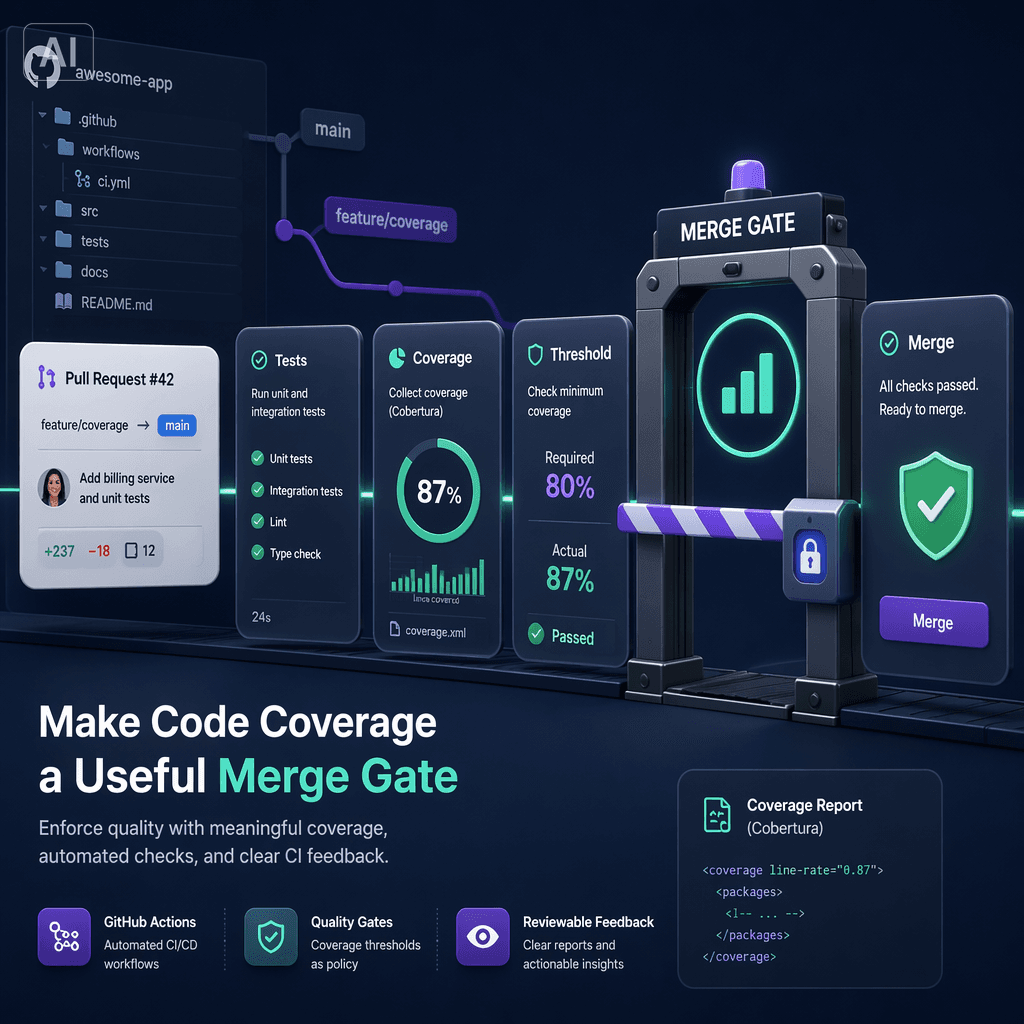 Make Code Coverage a Useful Merge Gate: A Practical Playbook for GitHub Actions cover image